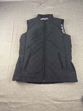 Riding Sport Black Quilted Equestrian Vest with Horse Print Lining Size M